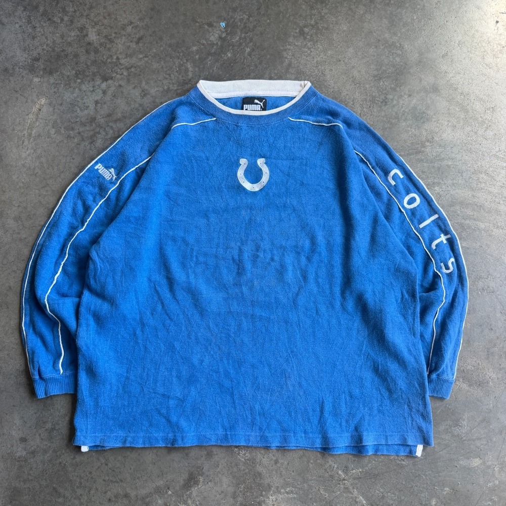 VINTAGE Indianapolis Colts Sweatshirt Men 2XL Blue Puma Crewneck NFL 90s (27x28)